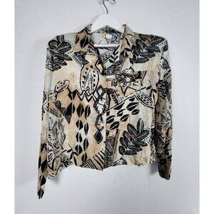 Sea Suns Womens Black & Beige Abstract Print Button-Up Shirt Top XL Lightweight